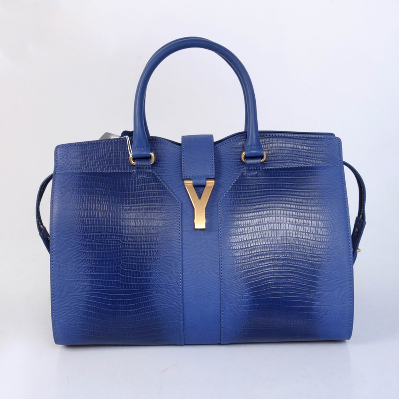 8221 YSL 2013 Cabas Chyc borsa in pelle di lucertola tote 8221 Blu